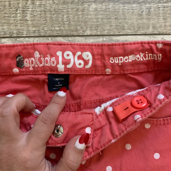 Gap red/coral polka dot jeans. - Picture 3 of 4